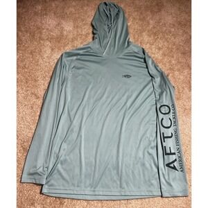 AFTCO Fishing Hoodie Mens Large Green Lightweight Hooded Shirt Outdoors Samurai